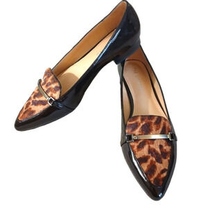 NEW The Limited Qalita Leopard Pony Hair Pointed Toe Patent Penny Loafer Flats